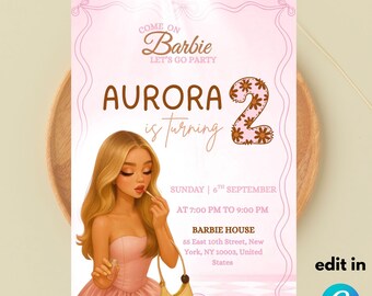 Editable Barbie Birthday party Invitation Template ( 5x7 ) Digital Downloadable Product