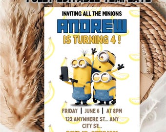 Editable Minions Birthday Invitation Template: 5x7 Printable (Digital Download)