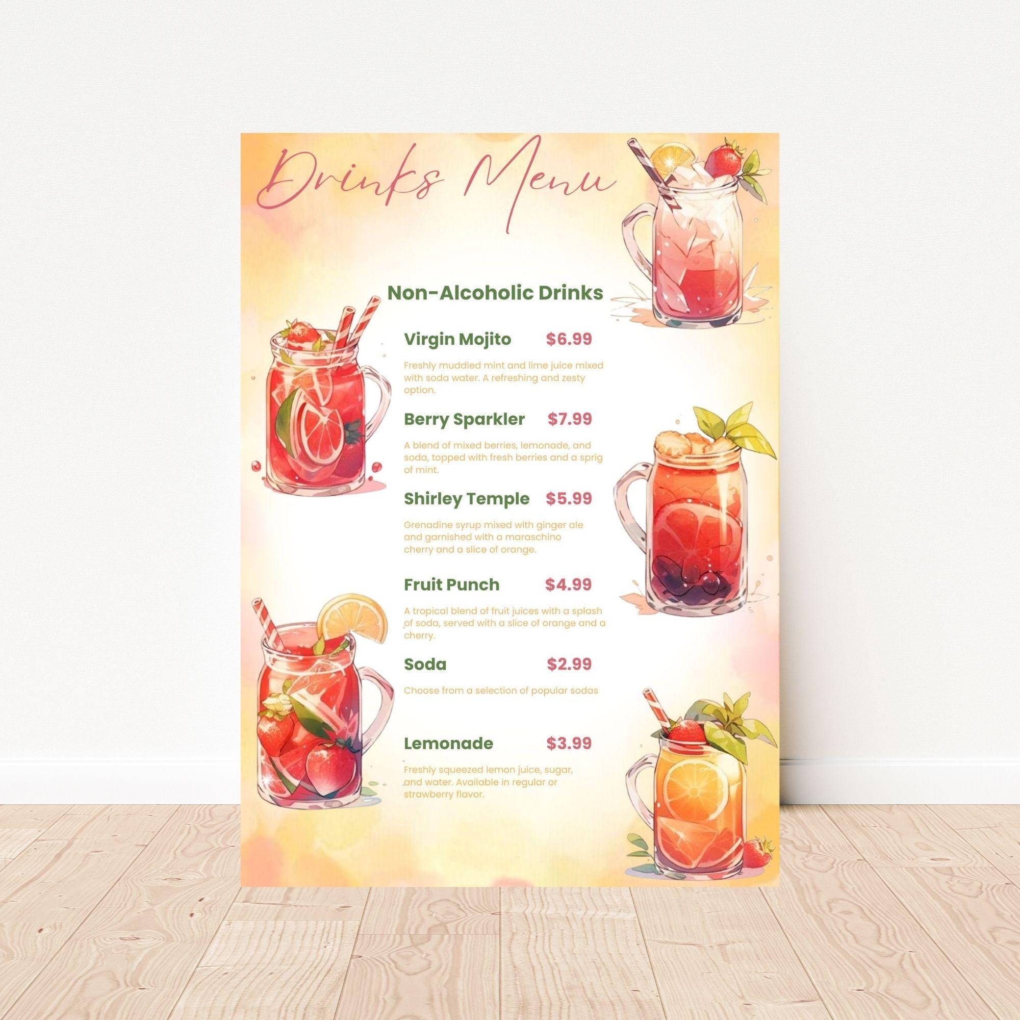 Editable Cocktail Menu Template, Editable Canva Design (5x7), Digital ...