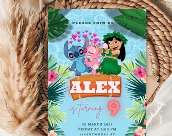Editable Stitch Birthday Party Invitation Template for Kids ( 5x7 ) Digital downloadable Product