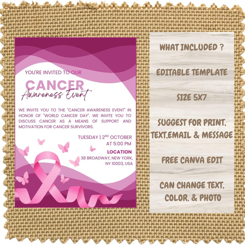 Editable Cancer Awareness Template ( 5x7 ) Digital Downloadable Product ...