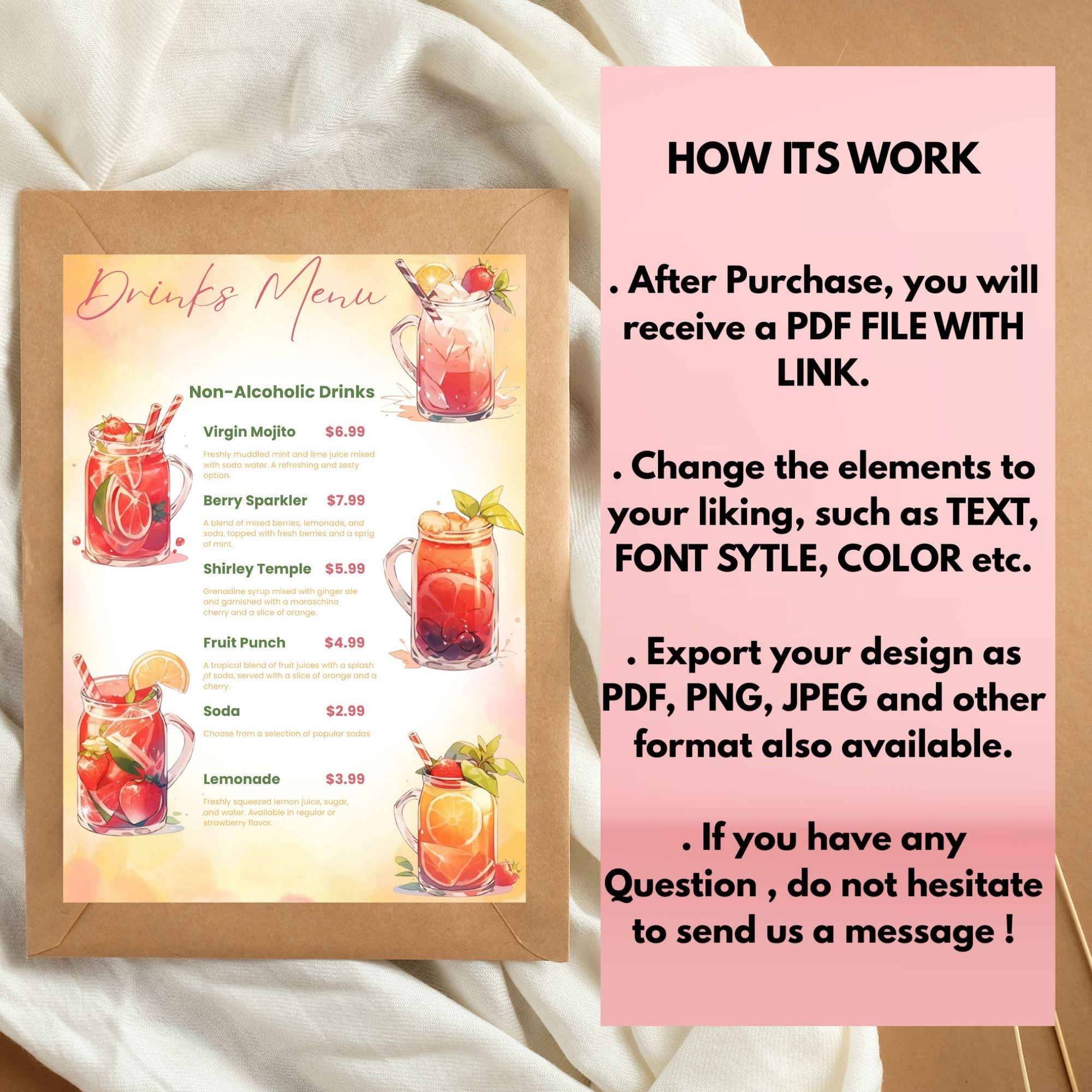 Editable Cocktail Menu Template, Editable Canva Design (5x7), Digital ...