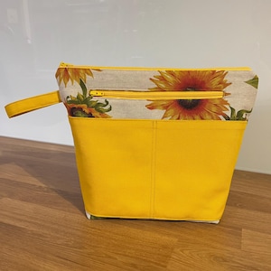 Bolsa para projeto de tricô de girassol feito à mão: armazenamento de fios de algodão