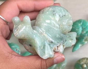 Indonesian Chrysoprase Snail Carving for Joy, Healing, and Energy, Crystal Carving, Rocks, Minerals, Natural Stone, High Quality Gemstone
