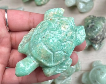 Indonesian Chrysoprase Turtle Carving for Joy, Healing, and Energy, Crystal Carving, Rocks, Minerals, Natural Stone, High Quality Gemstone