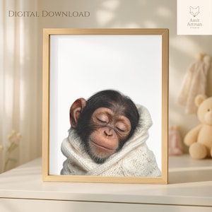 Baby Chimps Wall Art, Nursery Bathroom Cute Chimps Art Chimpanzee Poster Chimpanzee Print, Kids Room Monkey Whimsy Animal Art Chimpanzee Art