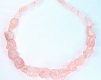 The Rosy Clouds Necklace - Rose Quartz gemstone, large freeform nugget, one of a kind artisan statement necklace