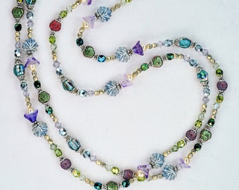 The Wisteria Vine Necklace– 26" doubled janet planet Lovebeads artisan, lavender, light blue, aqua, cream pearl, music fan gift