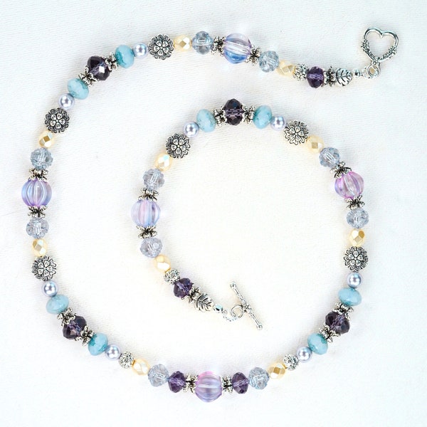 The Lavender Spring Necklace -  21 inch Lovebeads, one of a kind, artisan made, lavender, blue-violet, boho beaded, spring jewelry