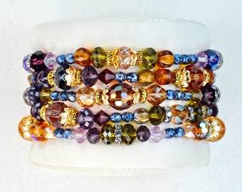 The Fields Of Lavender Bracelet - boho multi-color 5 stack stretchy bracelet set, friendship bracelet, vanfan, music fangift