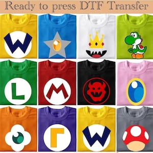 Super Mario-karaktärslogotyp DTF-överföring, Mario Party Ready To Press, Super Mario Gaming DTF, Mario & Friends Party DTF, Spring Transfer