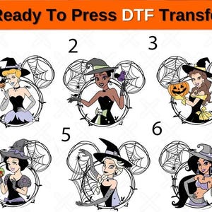Disney Prinzessin Halloween DTF, Disney Halloween Printable, Disney Prints, Heat Transfers, Prinzessinnen Hexe DTF, Jasmin Dtf, Belle Dtf