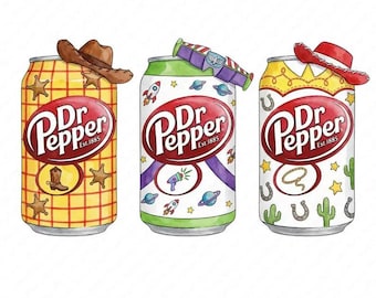 Transferencias DTF de Dr. Pepper de Toy Story, "Tienes un amigo en mí", DTF, Woody, Buzz Lightyear, Listo para imprimir