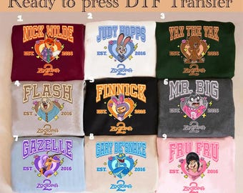 ディズニー ズートピア 海賊版 プレス準備完了、ニック・ワイルドとジュディ・ホップスのDTFトランスファー、ディズニー ズートピア カップルのDTF、ディズニー ファミリー旅行トランスファー