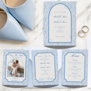 Floral Wedding Invitation Suite | Blue Garden Party Wedding | Wildflower Wedding Bundle Template | CANVA Template | Digital Download