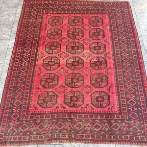 Vintage Afghan Rug: Hand-Knotted Tribal Wool Carpet, 6.5 x 8.2 ft