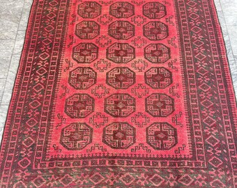 Vintage Afghan Rug: Hand-Knotted Tribal Wool Carpet, 6.5 x 8.2 ft