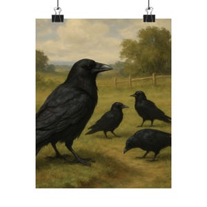 Vintage Raven Family Art Print - Gothic Bird Illustration - Dark Academia Wall Decor