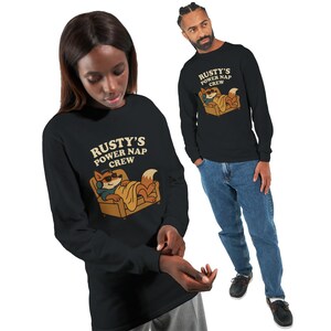 Camiseta Rusty’s Power Nap Crew – Camiseta retrô com estampa de desenho animado Nap Fox, camiseta divertida para relaxar