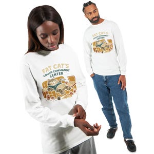 Camiseta do Centro de Comando do Sofá Fat Cat - Camiseta engraçada com desenho animado para lanche, camiseta vintage Lounge Cat