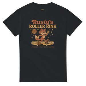 Camiseta Rusty’s Roller Rink – Camiseta retrô Fox Skating, camiseta vintage de desenho animado para pista de patinação