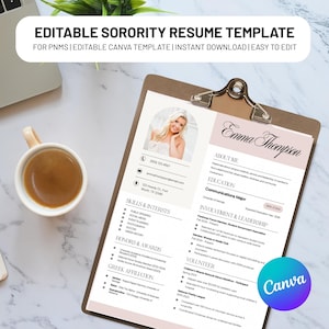 Sorority Resume Template for Rush | Editable Canva Template | Sorority Recruitment Resume PDF | PNM Resume for Recruitment