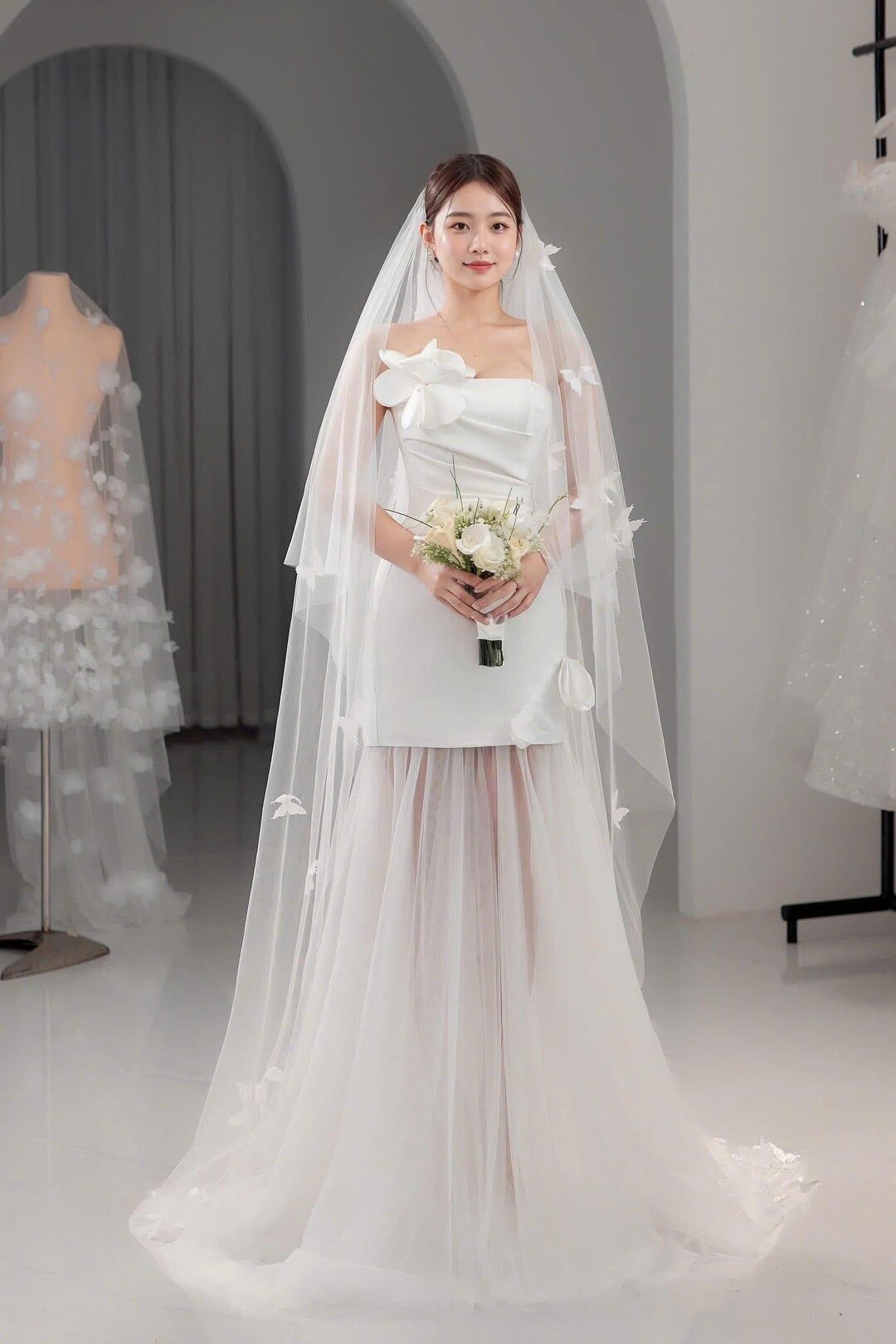 Modern White Corset Wedding Dress | High Slit Bridal Gown With Long ...