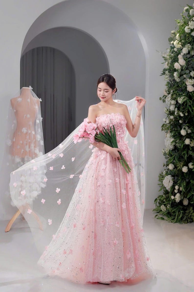 Pink Cloud Flower Rose Wedding Dresses Bridal Gown Wedding Gown HA2003