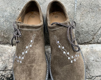 Mens New Bavarian suede Leather embroidery Shoes Traditional German Shoes Oktoberfest  Outfit