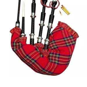 Handmade Mens Scottish Bagpipe Rosewood Royal Stewart Tartan Black Finish with Silver Plain