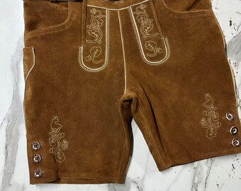 Lederhosen alemán auténtico hecho a mano: Traje de Oktoberfest de gamuza marrón