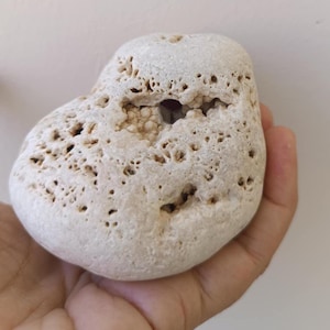 Extremely Rare Big Hag Stone - White Energy Stone with natural holes - Witchcraft pebble - Genuine Stone - Hag stone, 263 gr