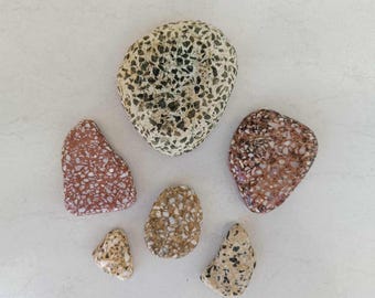 Set van 6 terrazzostenen met echte scherven - Artful Mosaic Craft - Strandstenen voor mozaïek - Aquarium - terrariumdecoratie, Stranddecoratie