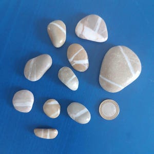 Sea Stones set of 10 - Wishing Stones - Lucky Stones For Wishes - Decorative Sea Stones - Natural - Beach Decor - Stones With White Lines
