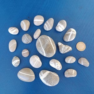 Sea Stones set of 20 - Decorative Sea Stones - Natural - Wishing Stones - Pebble Art - Beach Decor - Stones With White Lines