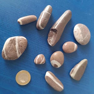 Sea Stones set of 10 - Wishing Stones - Lucky Stones For Wishes - Decorative Sea Stones - Natural - Beach Decor - Stones With White Lines