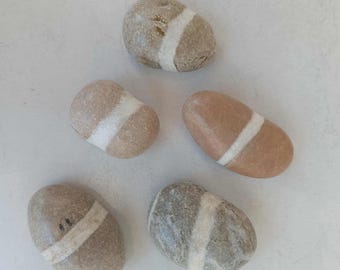 5 Powerful Wishing Stones - Stones With White Lines - Witch Stones - Natural Striped Rock - Zen Stone - Beach stones from Greece