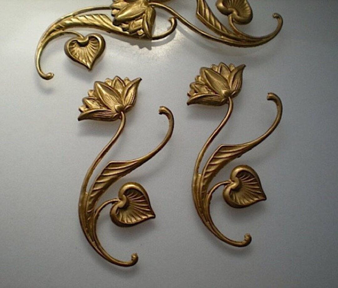 4 Brass Long Stemmed Flower Stamping ZD231 Etsy