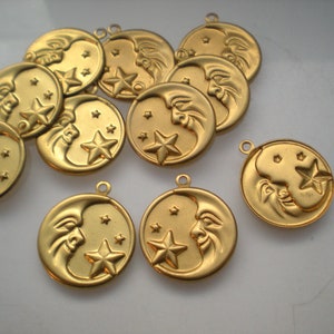 12 small brass solid moon with star charms ZB221