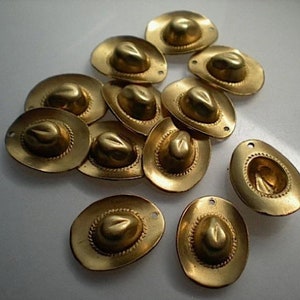 12 brass cowboy hat charms ZH303