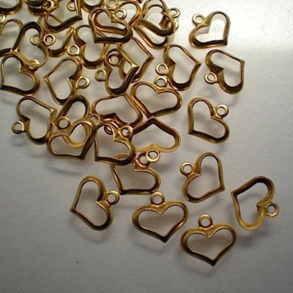 36 tiny brass open heart charms ZA738
