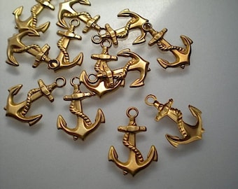 12 brass anchor charms ZI432