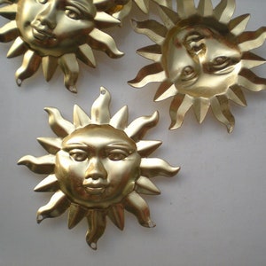 6 extra Large raw brass sun charms WITH four holes ZB102