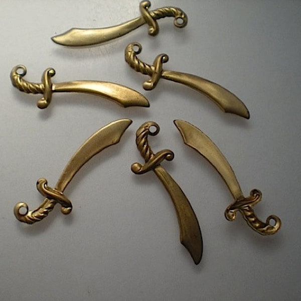 6 brass sabre sword charms ZI313