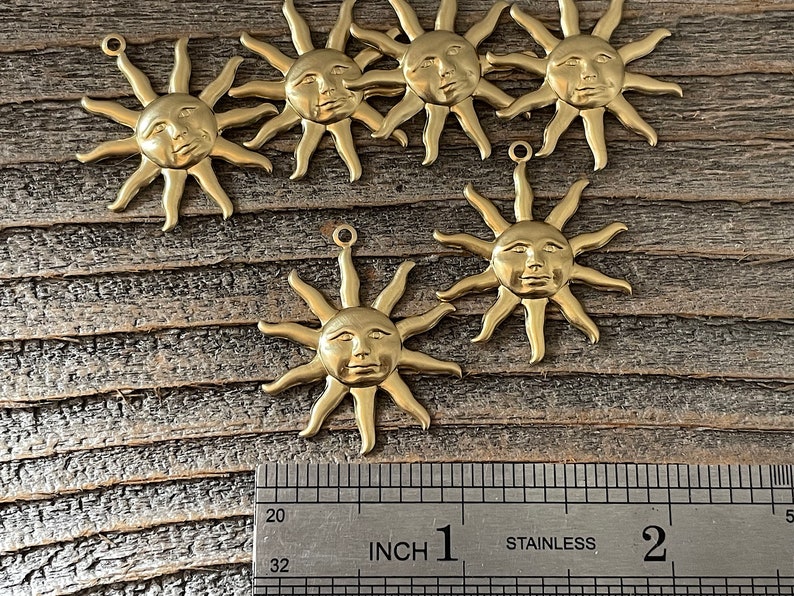 6 medium brass sun charms #6