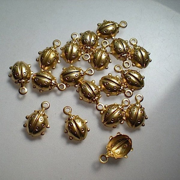 18 tiny brass ladybug charms ZF703