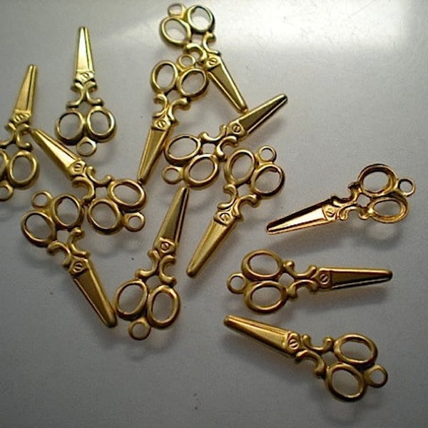 12 small brass scissors charms ZH511