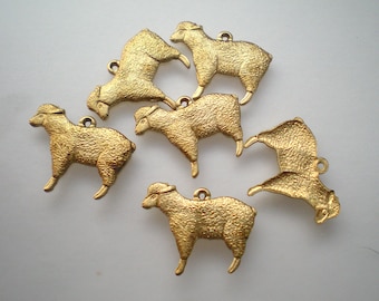 6 small brass sheep charms ZE170