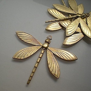 4 extra large brass dragonfly stampings ZF401