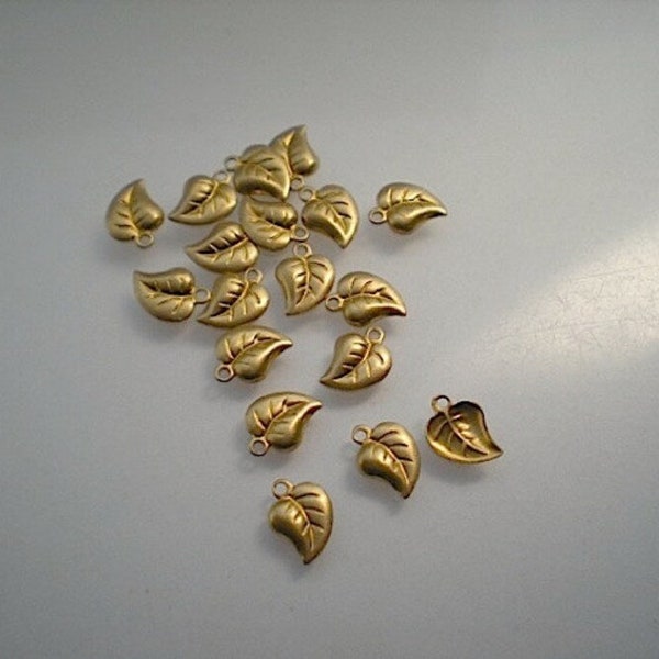 18 teeny tiny brass leaf charms ZD364